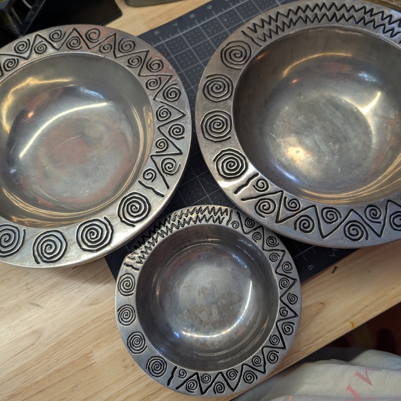 Silver Decorative Bowls with Tribal Patterns - Picture 1 of 7